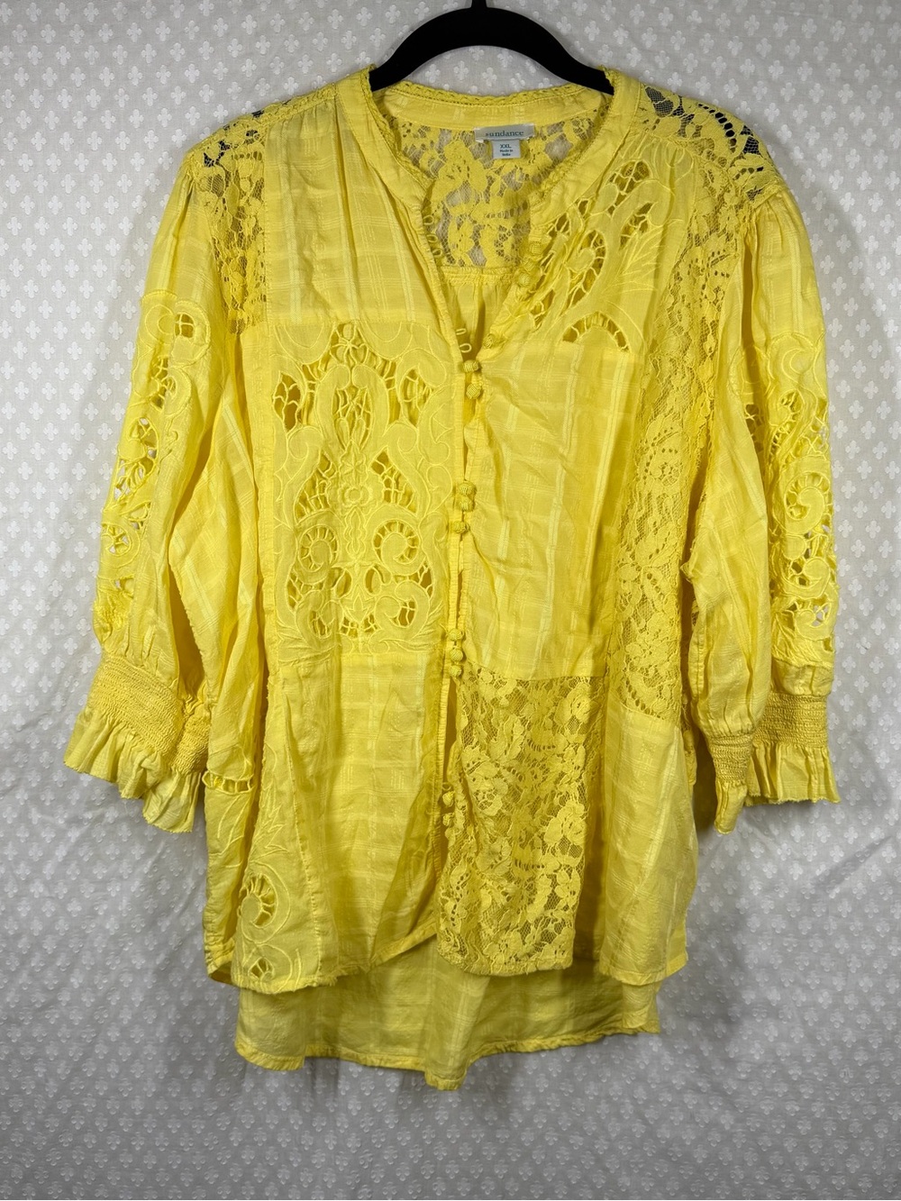 Sundance Yellow Lace Floral Garbo Button Up Top - Picture 2 of 6